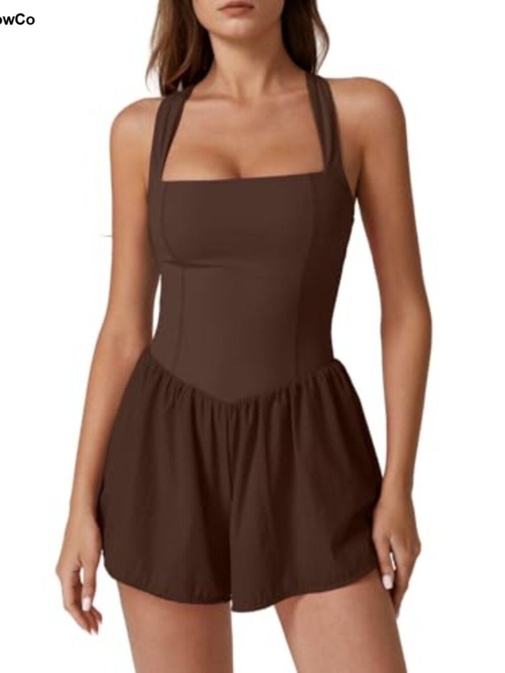 Square Neck Sleeveless Romper Jumpsuit with Pockets Casual Summer One Piece